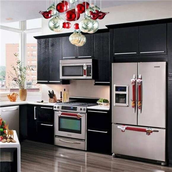 Christmas Fridge Handle Covers‎ - Santa & Snowman Kitchen Decor, Set of 6 - Picture 7 of 8